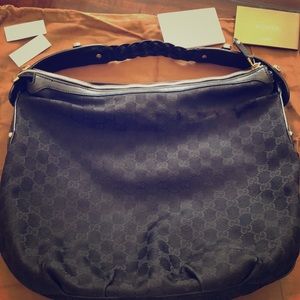 Black Monogram Gucci canvas shoulder tote